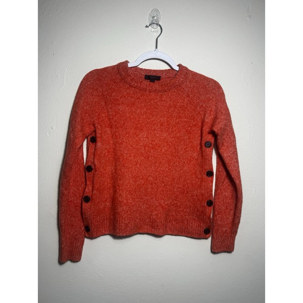 J.Crew Lambswool Cropped Crewneck Sweater Size Small Side Buttons Cerise Red